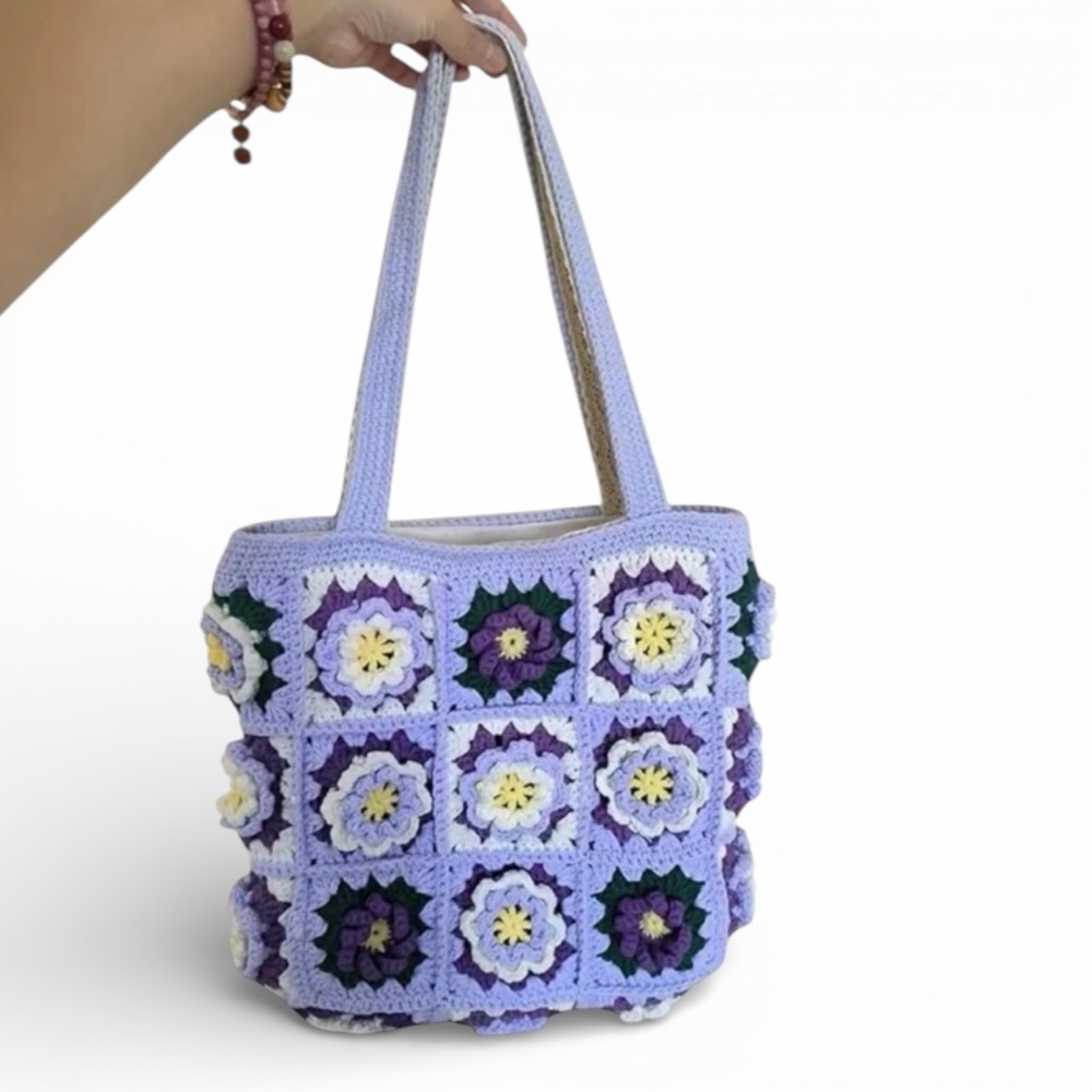 Handcrafted Purple Wisteria Floral Crochet Bag New